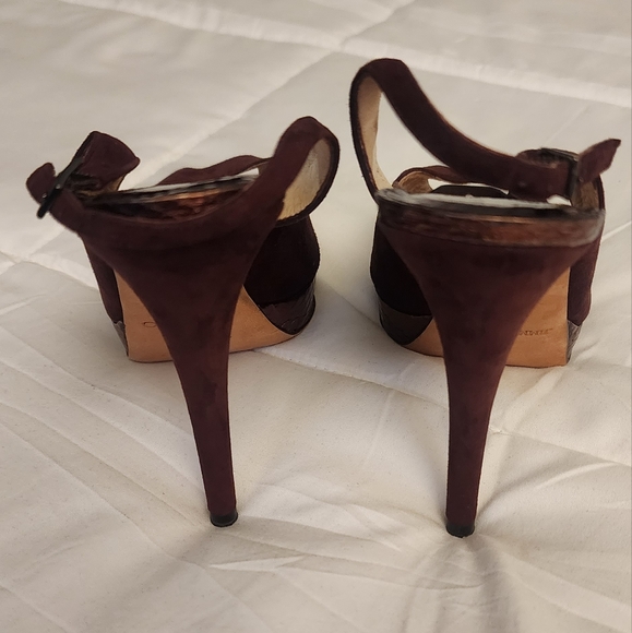 Jimmy Choo 7.5 Stiletto Open Toe Platform Shoes Brown Suede - Picture 2 of 6